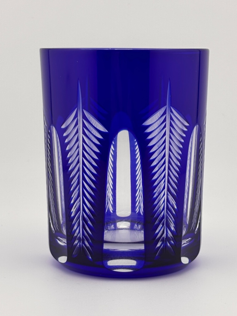 Vintage Cobalt Blue Cut To Clear Glass Tumbler Whiskey Highball